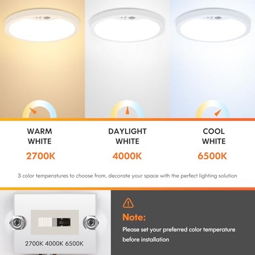 2 Pack Motion Sensor Ceiling Light Wired, 2 Count (Pack of 1) 7inch in White