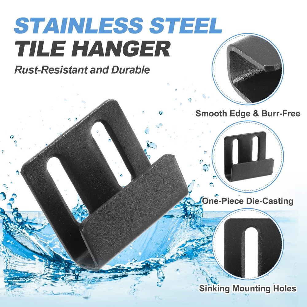 10 Pcs Adjustable Tile Hooks, Black, 10mm (3/8")