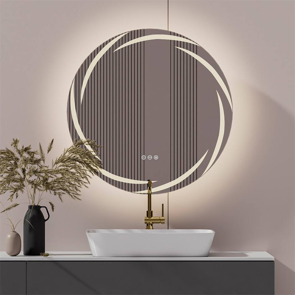 Circle LED Bathroom Mirror With Lights Large Dimmable Wall Vanity Mirrors Makeup