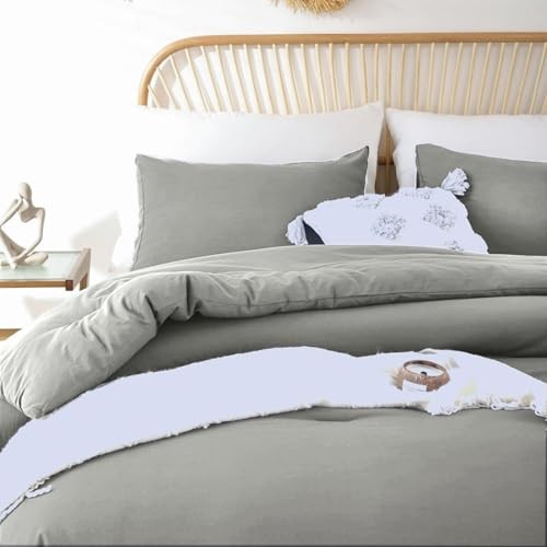 3PCS Gray Comforter Set Soft and Breathable Microfiber Full Solid Grey