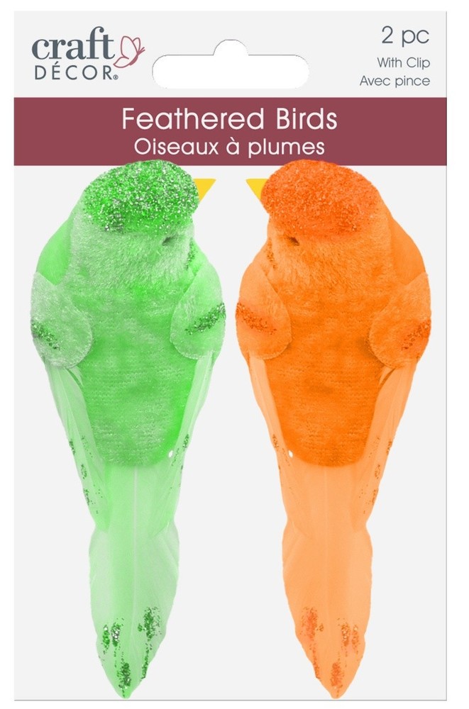 Craft Dcor Essentials FeatheredBird  4.3" 2/Pkg-Tropical - 6 Pack