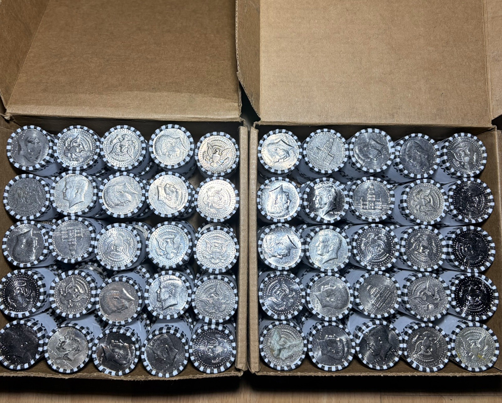 Lot of 5 Rolls Kennedy Half Dollar Coins $50FV OBW (Unsearched) Bank 100 coins!