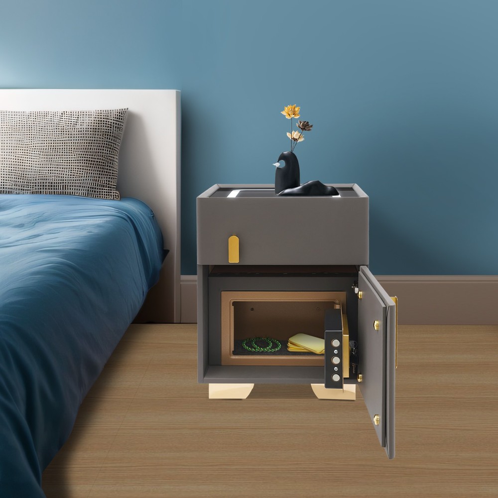 Phone Charging Bedside Cabinet Bluetooth Speaker Smart Bedside Table with Safe