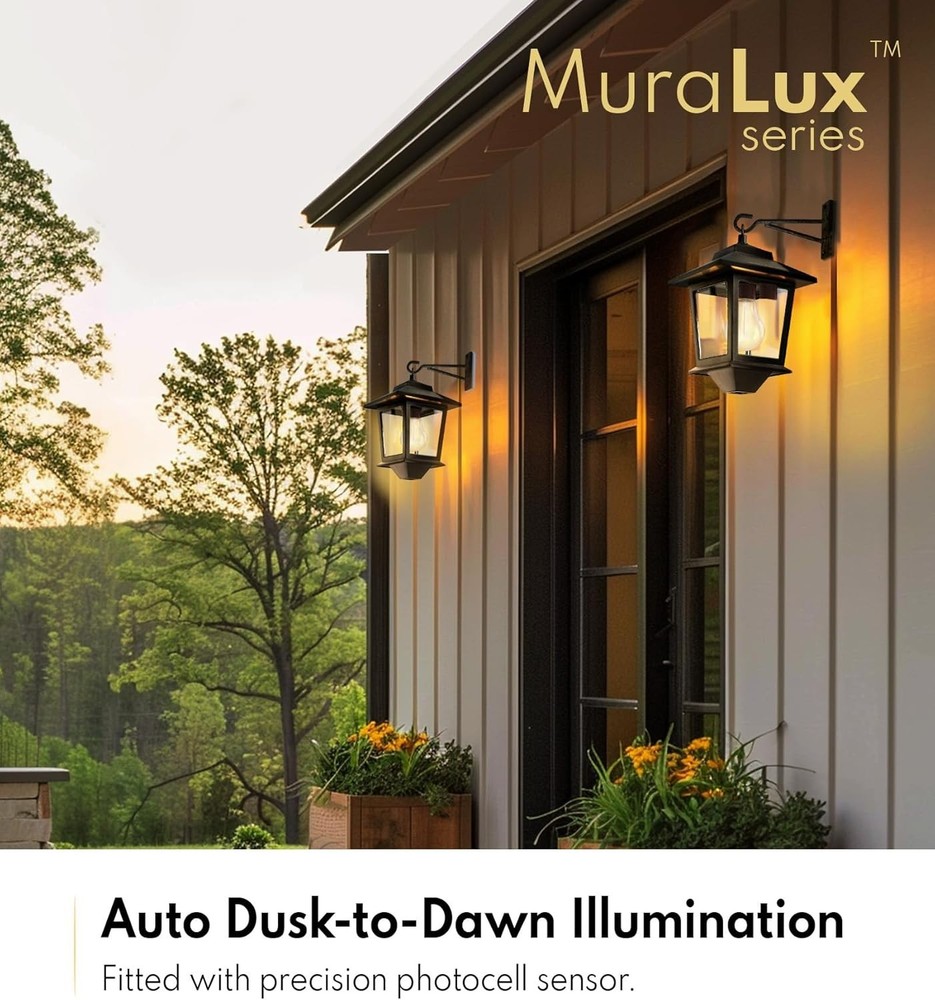 2 Pack Solar Wall Lanterns with Replaceable Bulb, Outdoor Hanging Solar Lights w