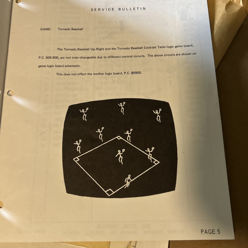 Toronado Baseball With Schematics Midway Arcade Game manual