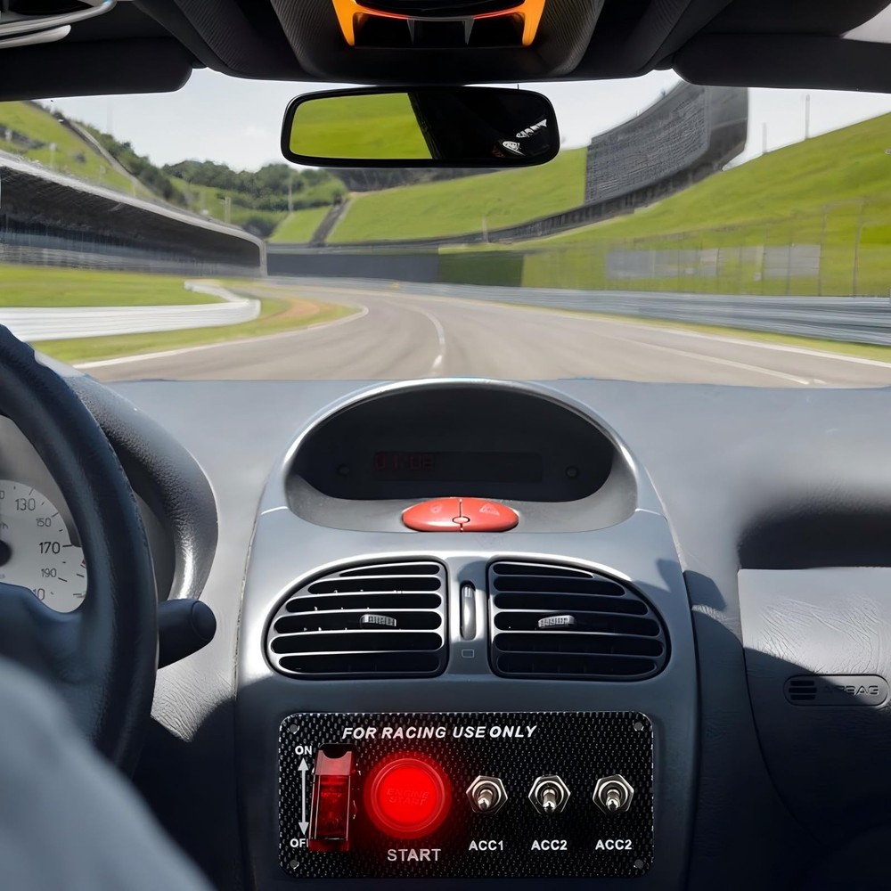 Ignition Switch Panel 12V Racing Car Engine Start Push Button Carbon Fiber LED