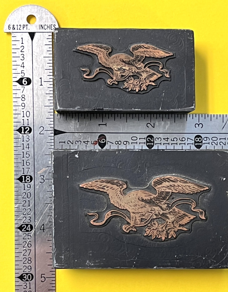 Letterpress Printer Type Block TWO EAGLES one Large and one Small