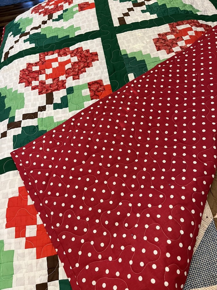 Handmade Quilt Patchwork Cotton Floral Throw Pixelated Flower Red & Green