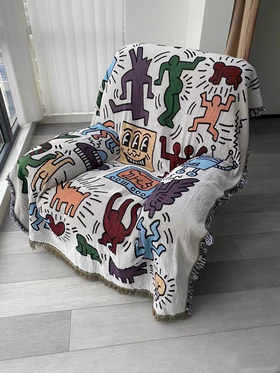 Keith Harring Graffiti Color Woven Tapestry Blanket Throws LGBTQ Decor