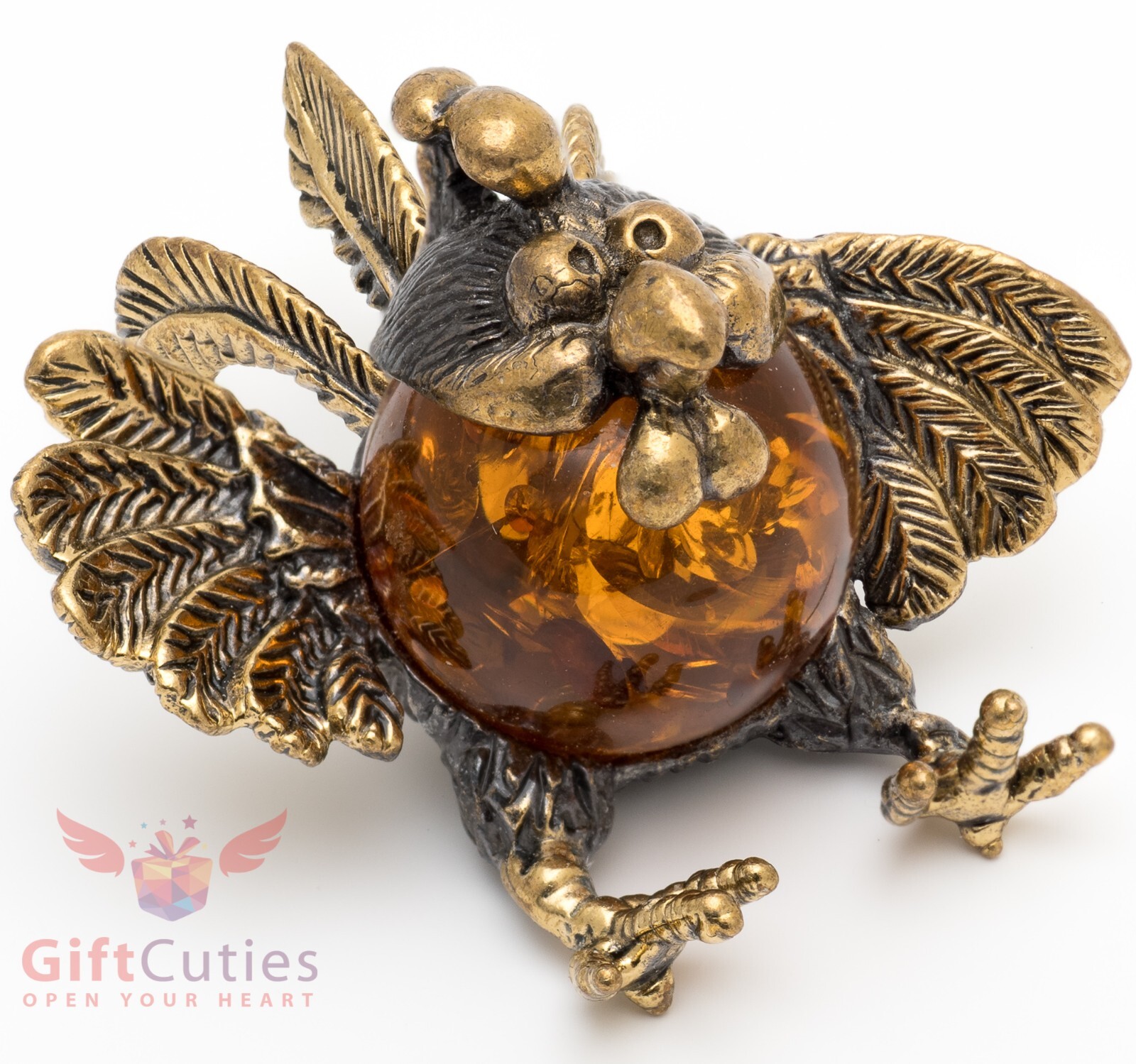Brass amber figurine bird wild little Rooster chicken IronWork