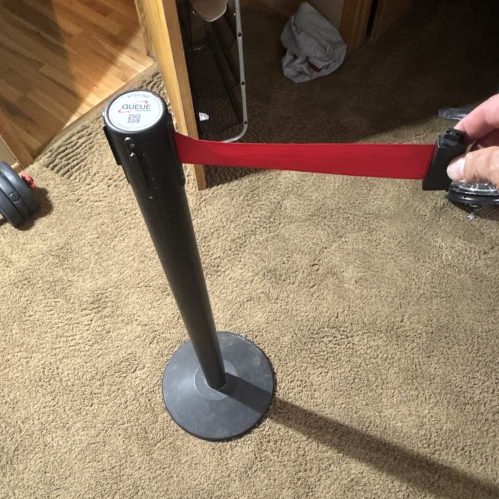 Queue Retractable Belt Barrier Post with Red Belt