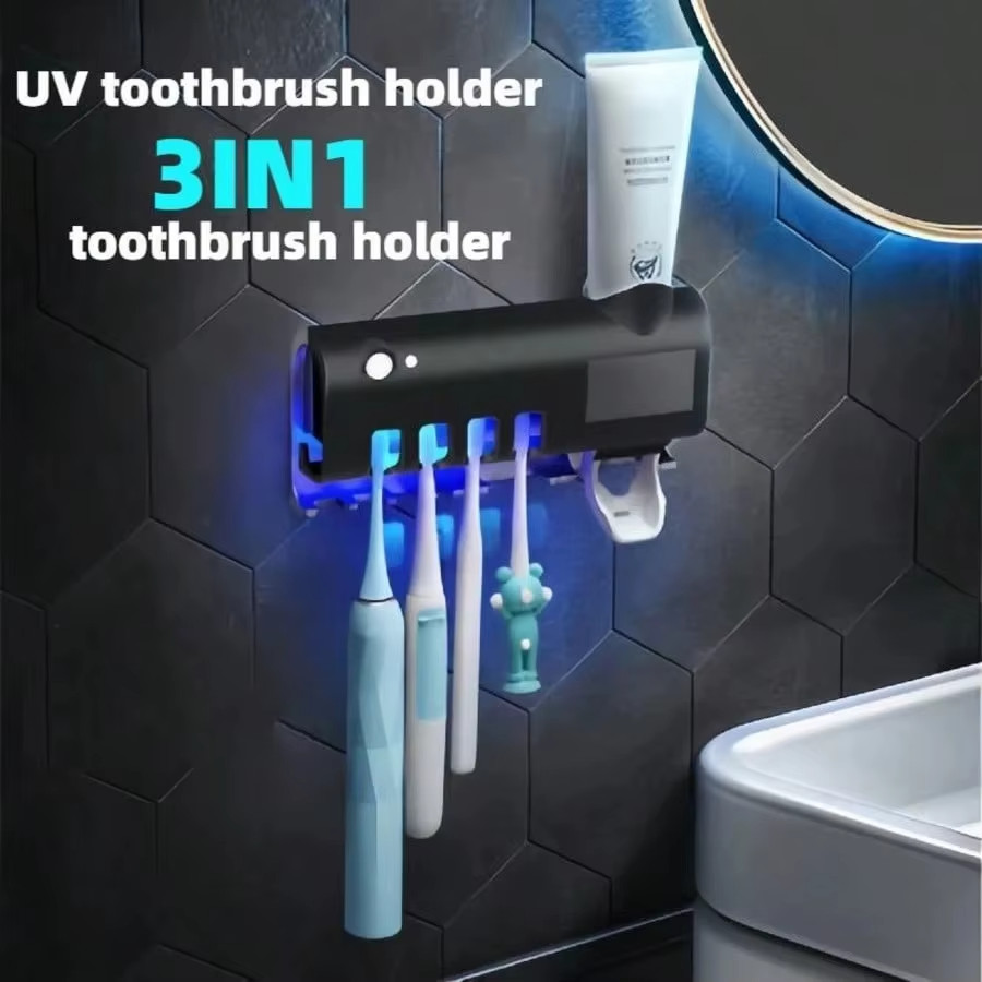 UV Light Sterilizer Toothbrush Holder Cleaner & Automatic Toothpaste Dispenser