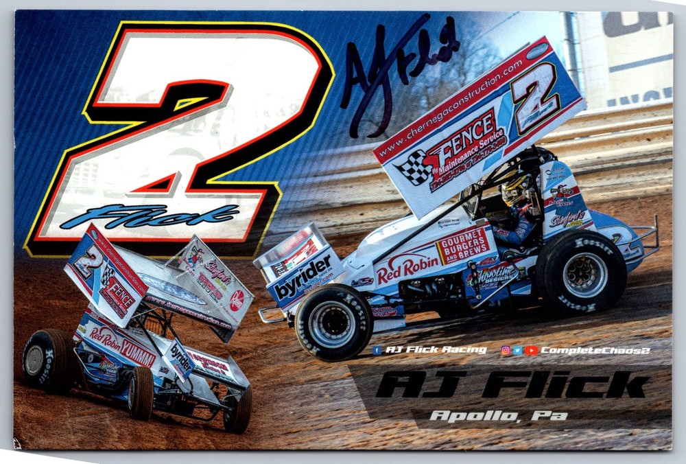 AJ Flick Hand Signed Postcard - Auto Racing