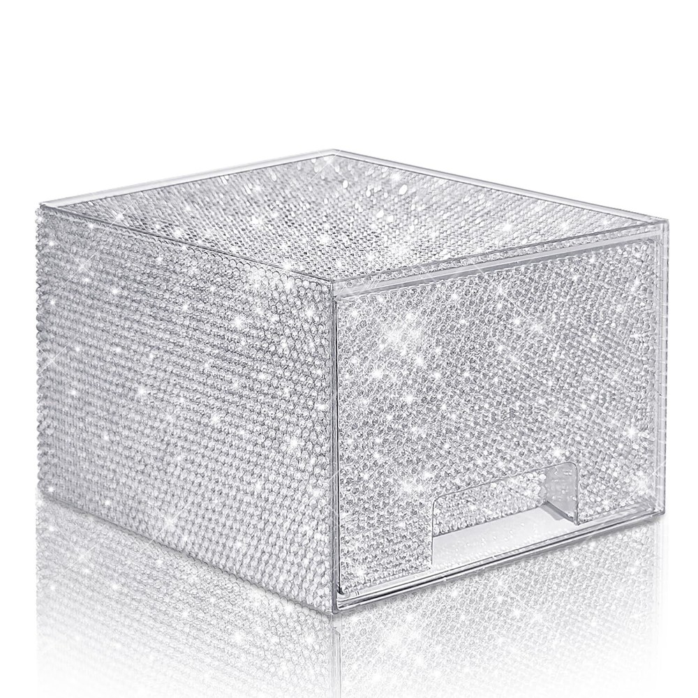 Bling Stackable Cosmetic Organizer with Silver Rhinestones, Glitter Acrylic D...