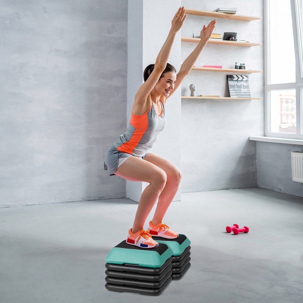16'' Aerobics Step Exercise Platform w/ 4 Risers Max Weight Capacity 275lbs