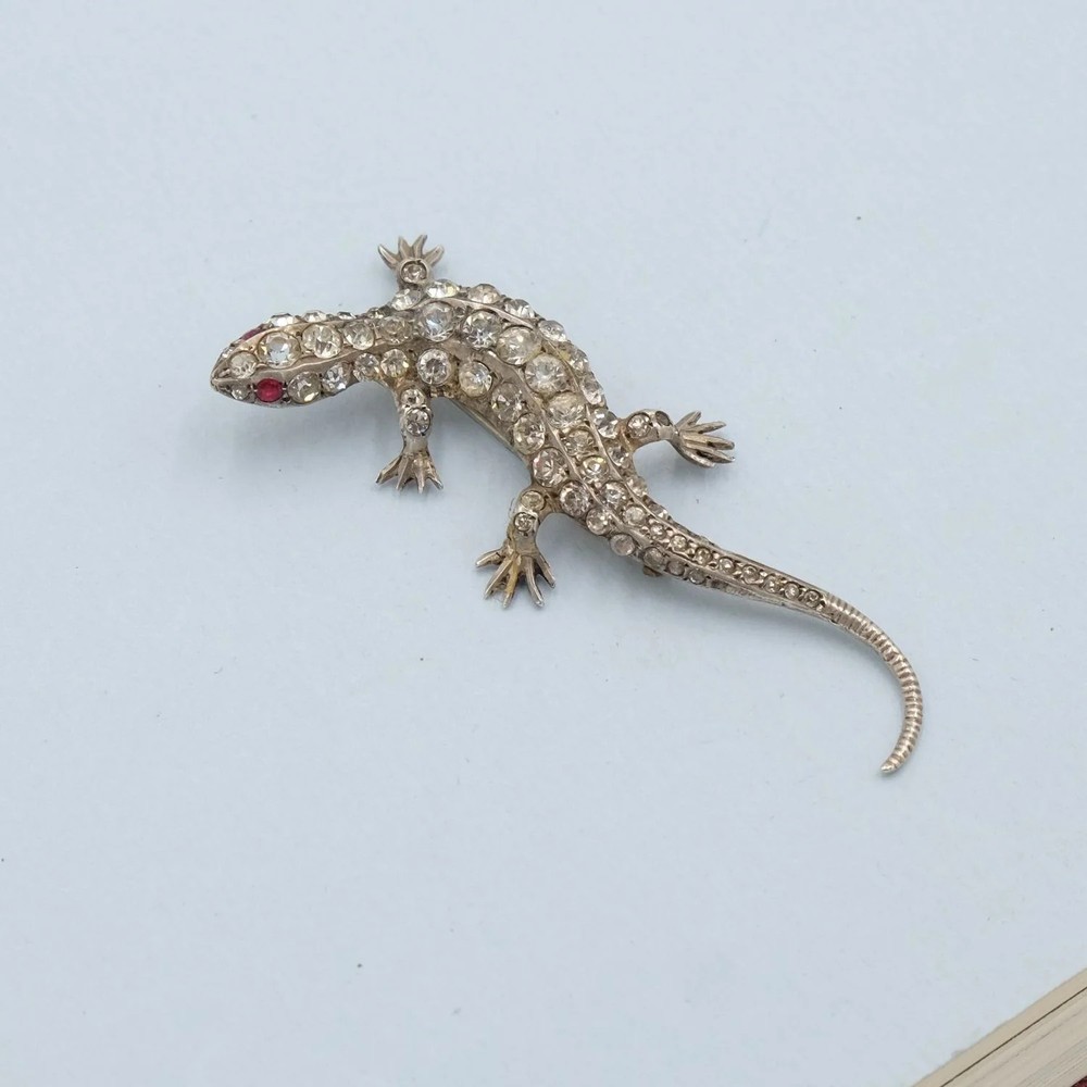 Antique Paste and Silver Lizard Brooch 1890s