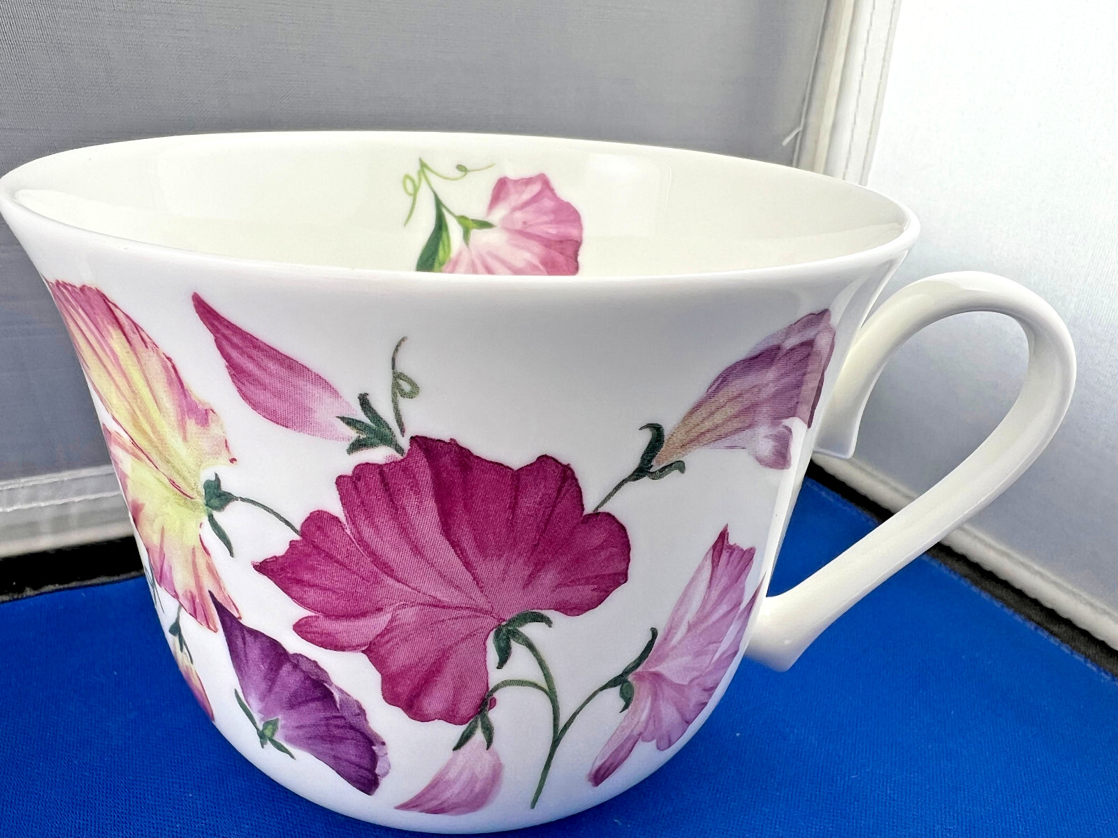 SWEET PEA PINK , BONE CHINA BREAKFAST CUP SAUCER, KIRKHAM, MADE ENGLAND NEW