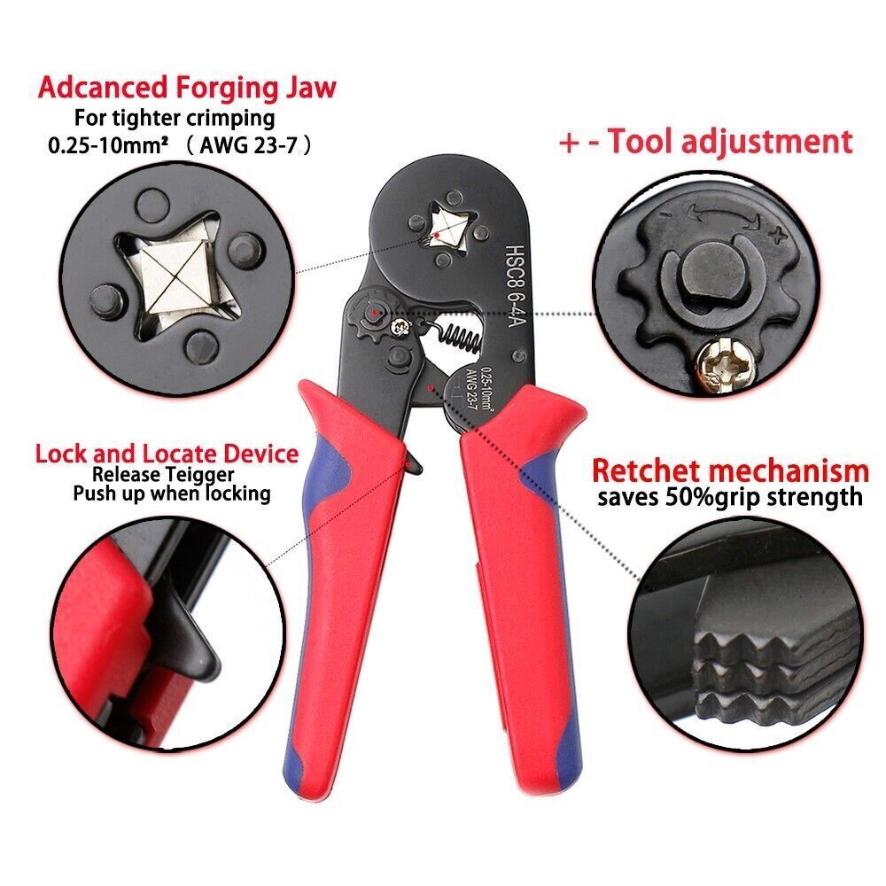 Cable Wire Electrical Terminals Ferrule Ratchet Crimper Plier Crimping Tool Kit