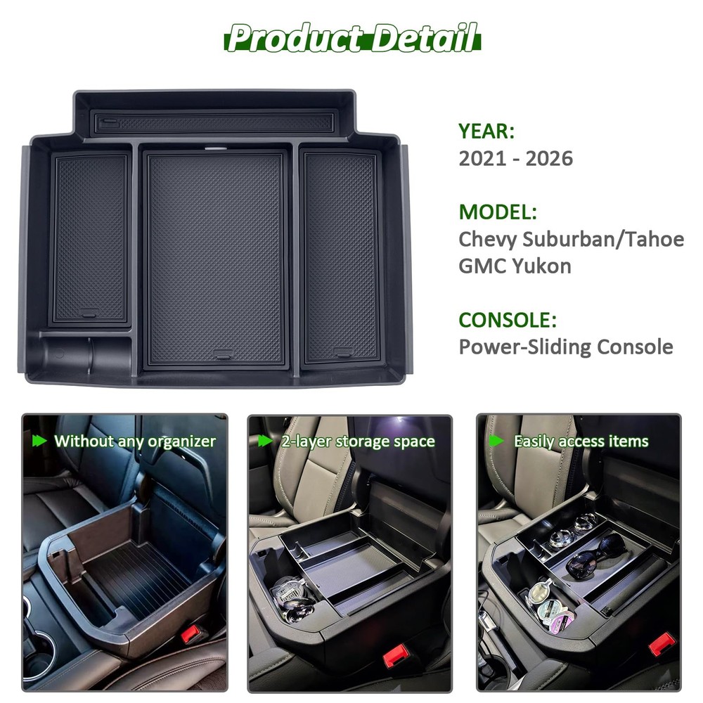TOPINSTALL Power-Sliding Console Tray Compatible Power sliding console-Black