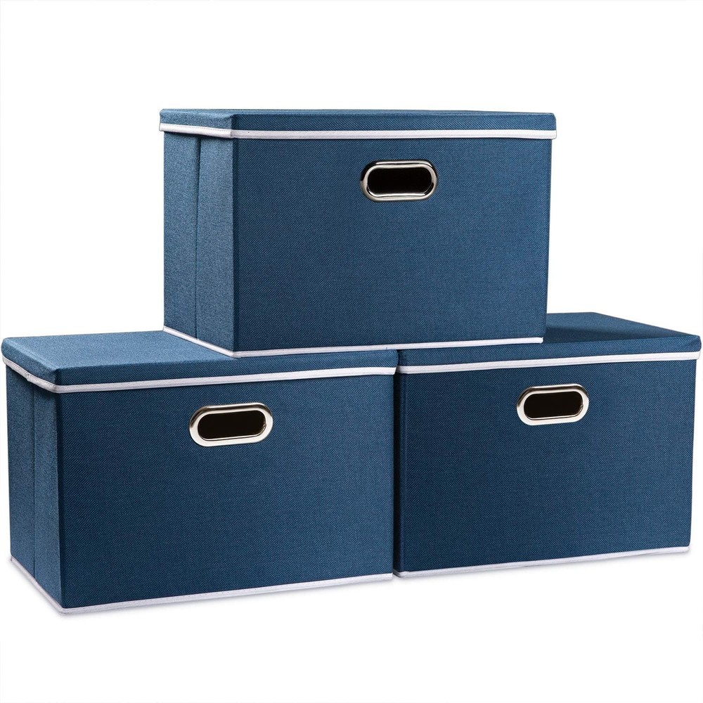Large Foldable Storage Boxes W/ Lids [3-Pack] Fabric Collapsible Storage Bins