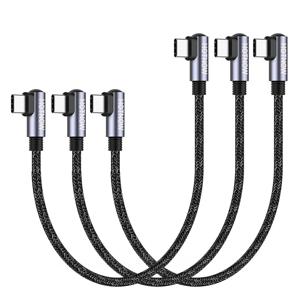 Right Angle USB C to C Cable 0.5FT+0.5FT+0.5FT, Black(Both Angle)