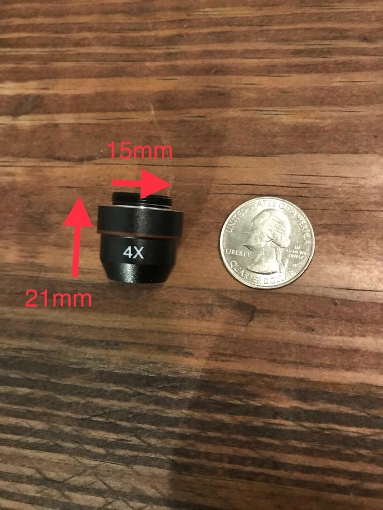 Ken-A-Vision Small 4X Achromatic Microscope Objective Lens (BLK) 15mm - (2 Pack)