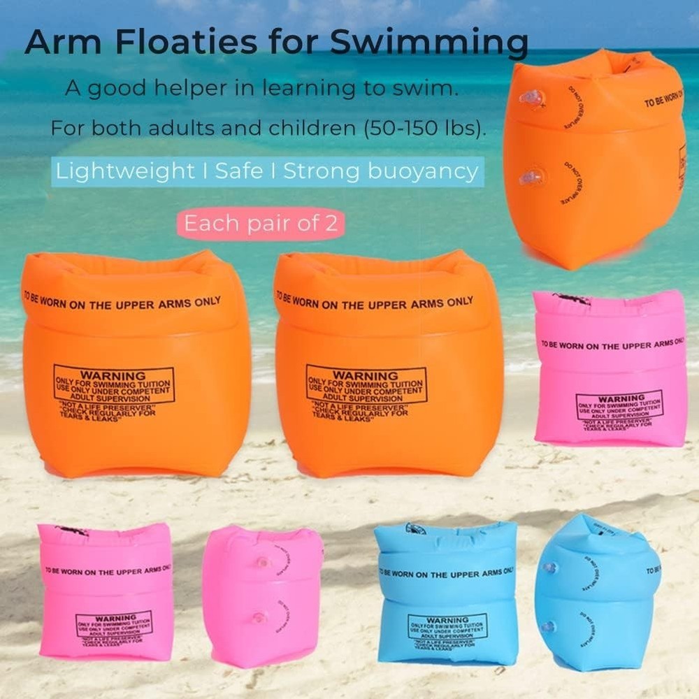 Comfortable PVC Arm Floaties - 2 Blue & 2 Pink Pool Float Bands for All Ages