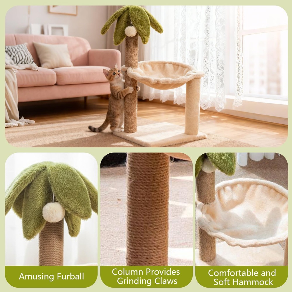 Kitten Tree with Plush Perch, Soft Hammock,and Rope Scratching Posts, Stable ...