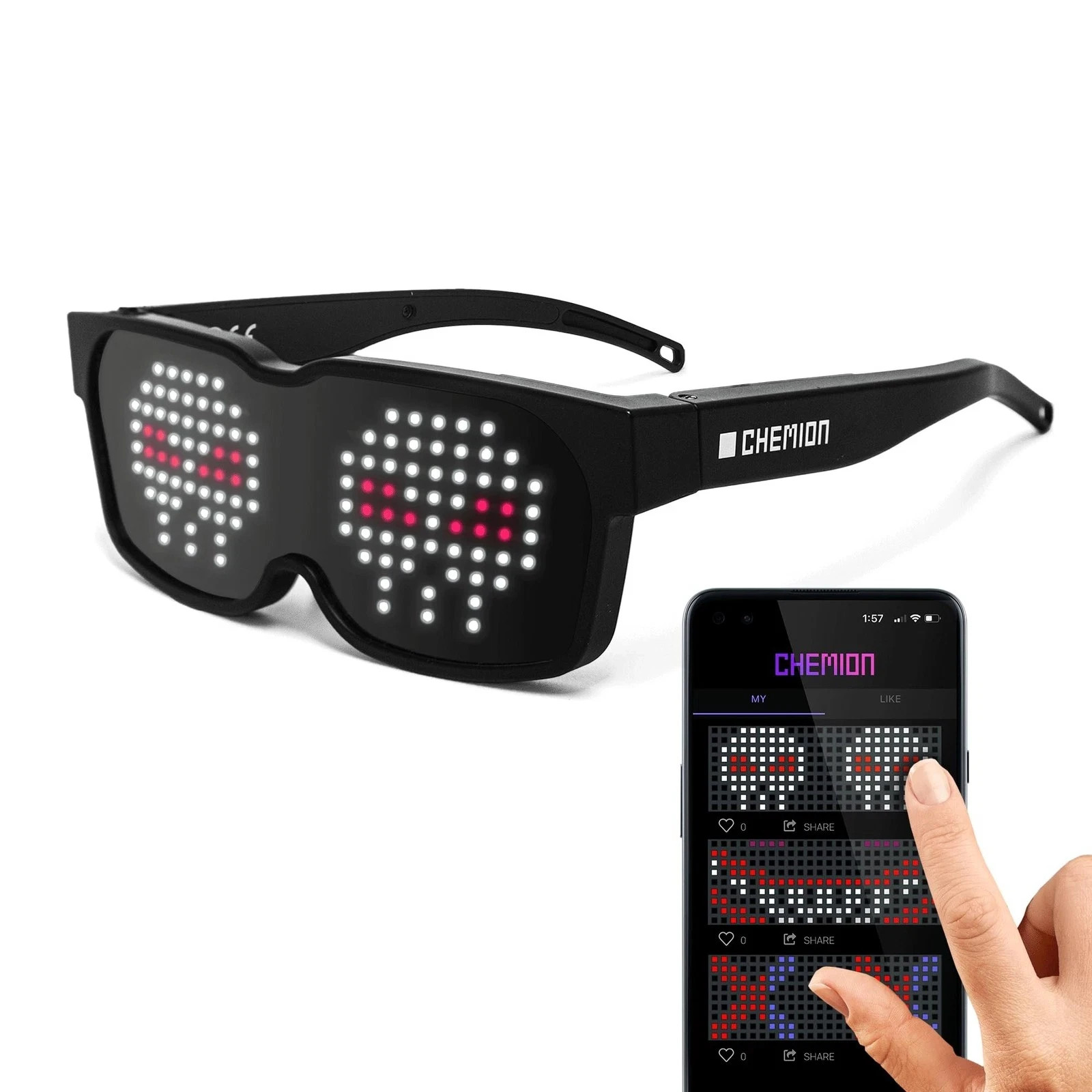 CHEMION LED Glasses Adults Mobile App Bluetooth LED Glasses Festival Rave Party