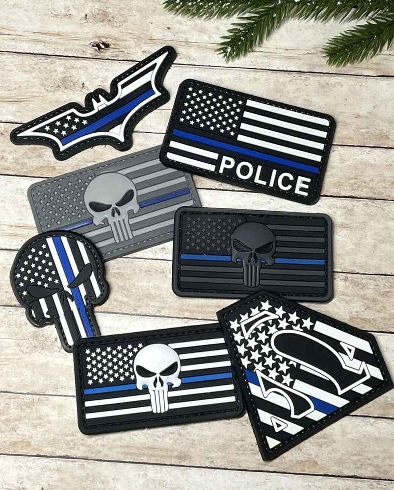 Punisher PVC Patch - Tactical Morale Patch - Thin Blue Line Flag Patch - Police