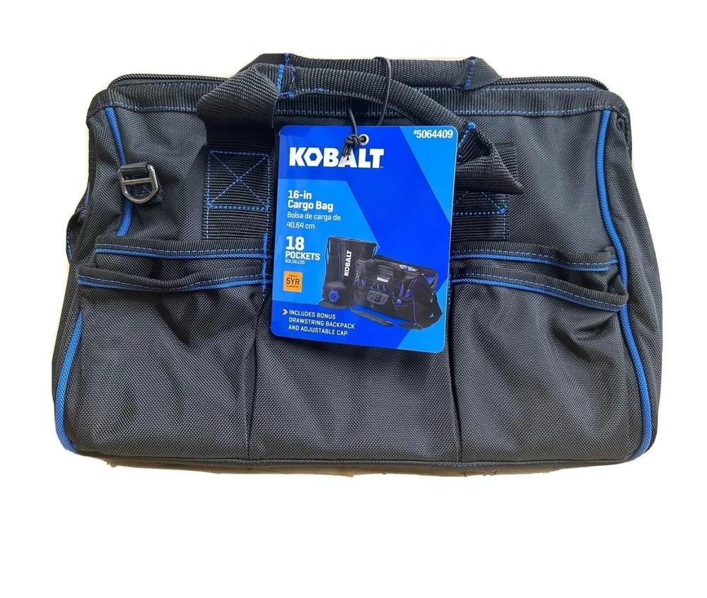 Kobalt 16” Cargo/Tool Bag Includes Drawstring Backpack And Adjustable Cap - New