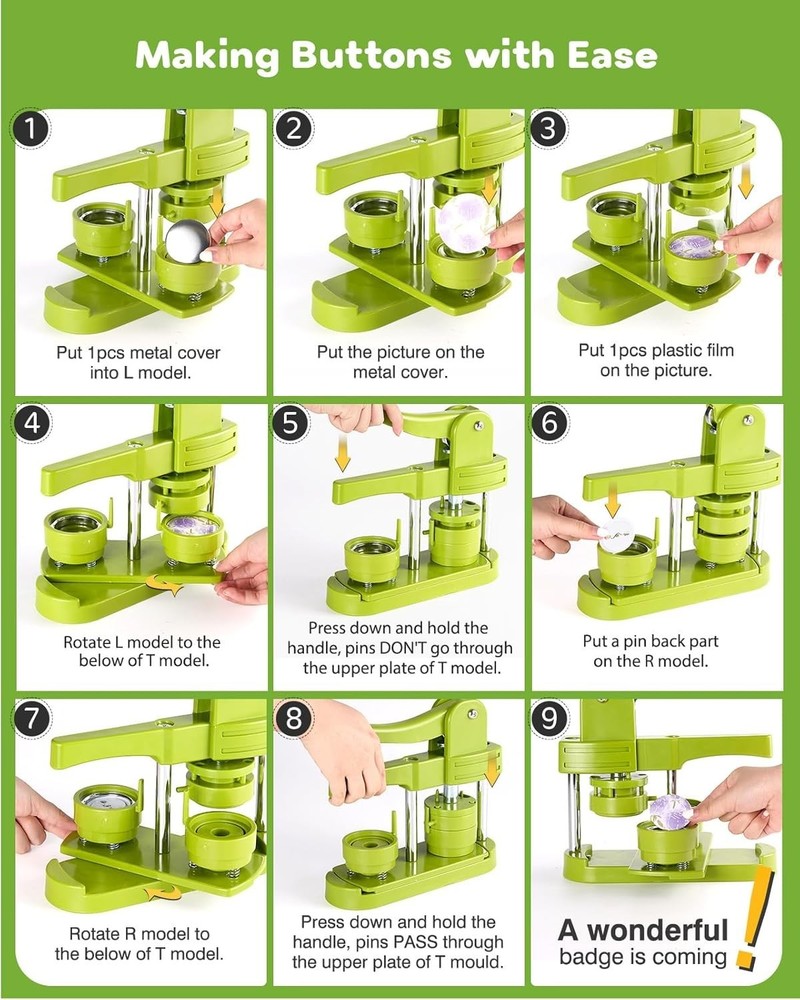 44mm Button Maker Kit – 1.73 Inch Button Maker Pin Badge Press Machine with 100P
