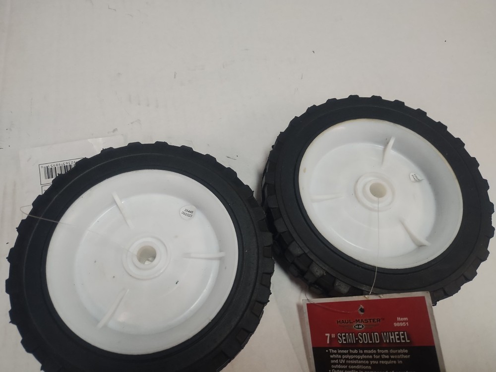 2pc Pair: 7" SEMI SOLID HARD RUBBER REPLACEMENT TIRE WHEEL MOWER,CART, Flat-Free