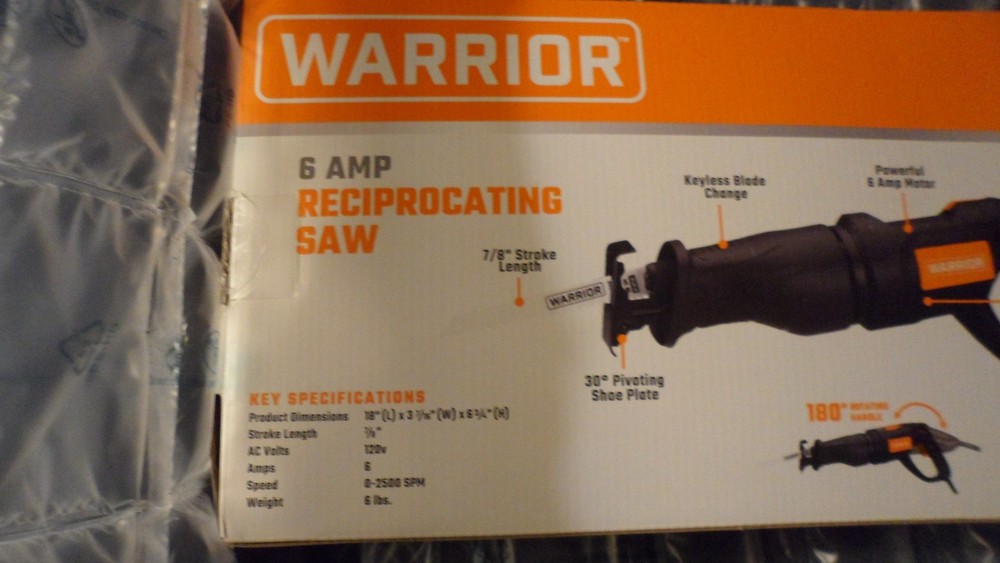 WARRIOR 6 Amp Rotating Handle Variable Speed Reciprocating Saw New In Box