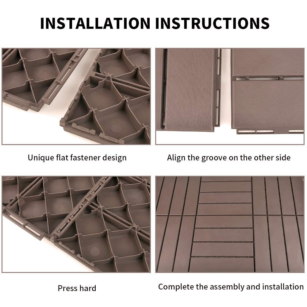 Domi Patio Deck Tiles, Four Slat Plastic Outdoor Flooring, 27 Pieces One Pack
