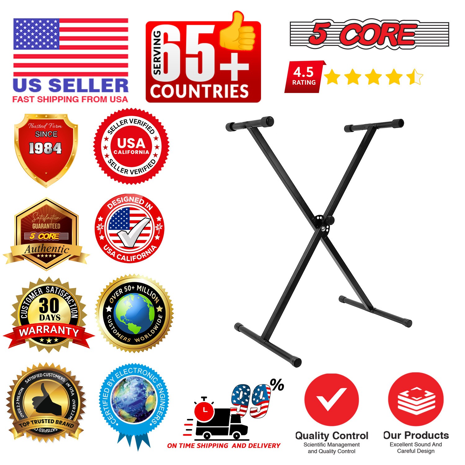 5 Core Keyboard Stand Adjustable Professional Metal Electric for 49 61 76 Key