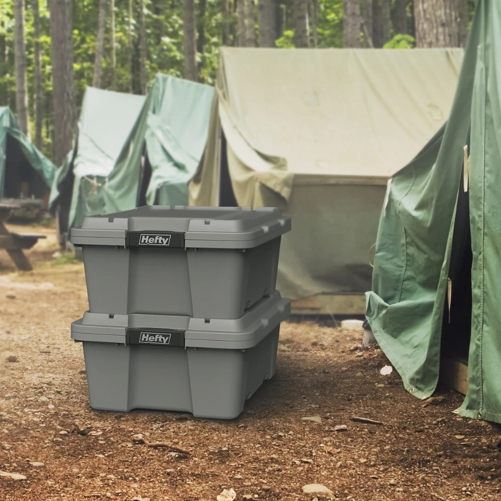 Hefty 12 Gal Max Pro Plastic Storage Tote Gray Utility Bin Latching Lid, 6-Pack