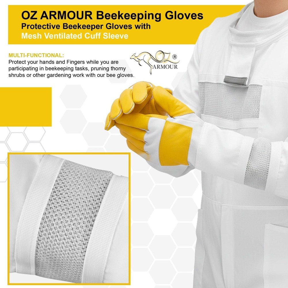 Beekeeping Gloves - Protective Beekeeper Gloves with Mesh Ventilated Cuff Sle...