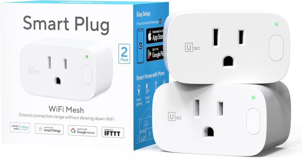2 Pack 15A Wi-Fi Smart Plug with Remote Control, Compatible with Alexa & Google