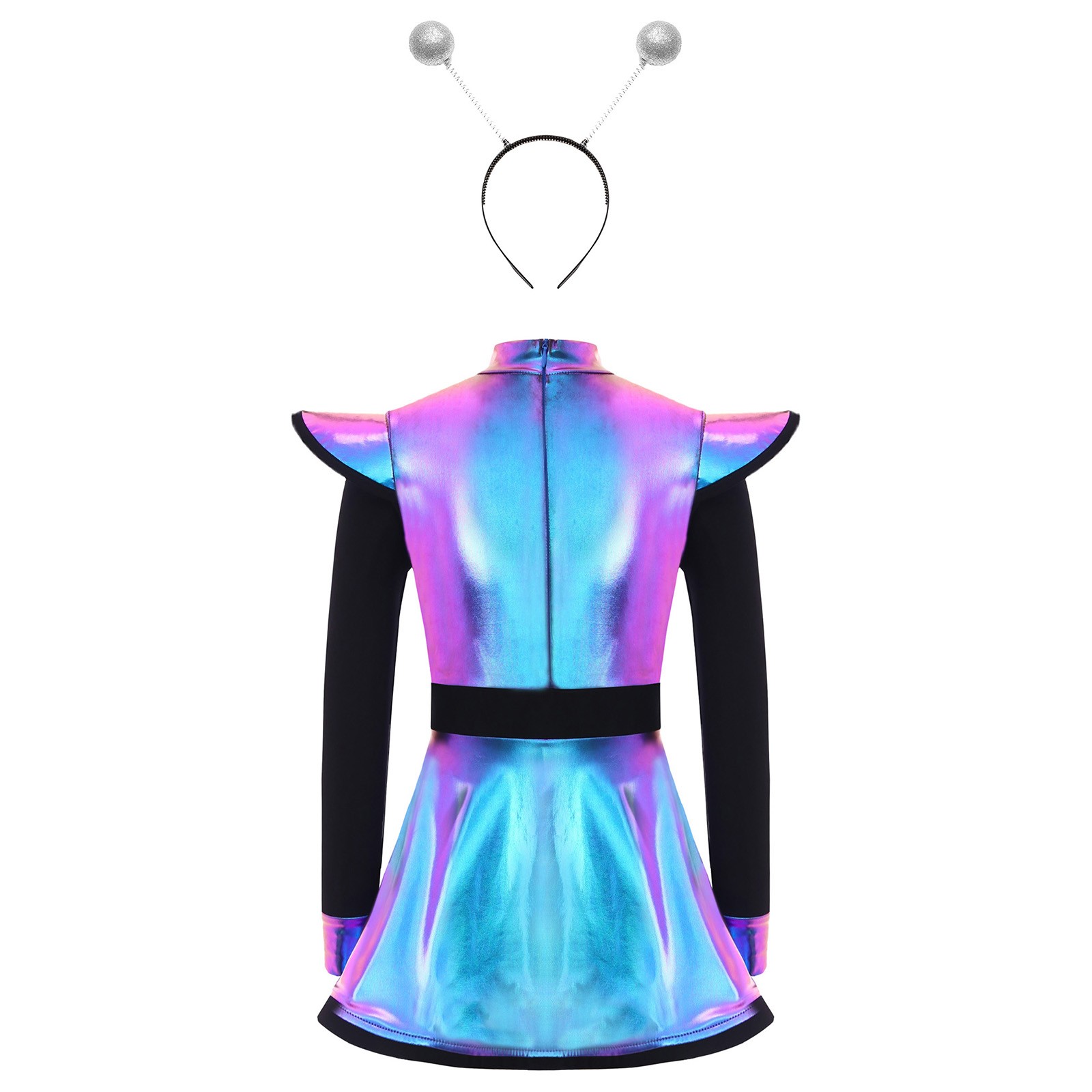 Kids Girls Dress Mock Neck Alien Costume Built-In Shorts Outfit Outerspace 2Pcs