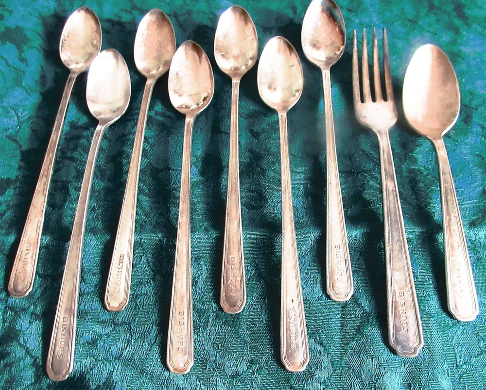 Vtg Bishops Restaurant Flatware Historic Mid-West Chain 5 Iced Tea Fork Teaspoon