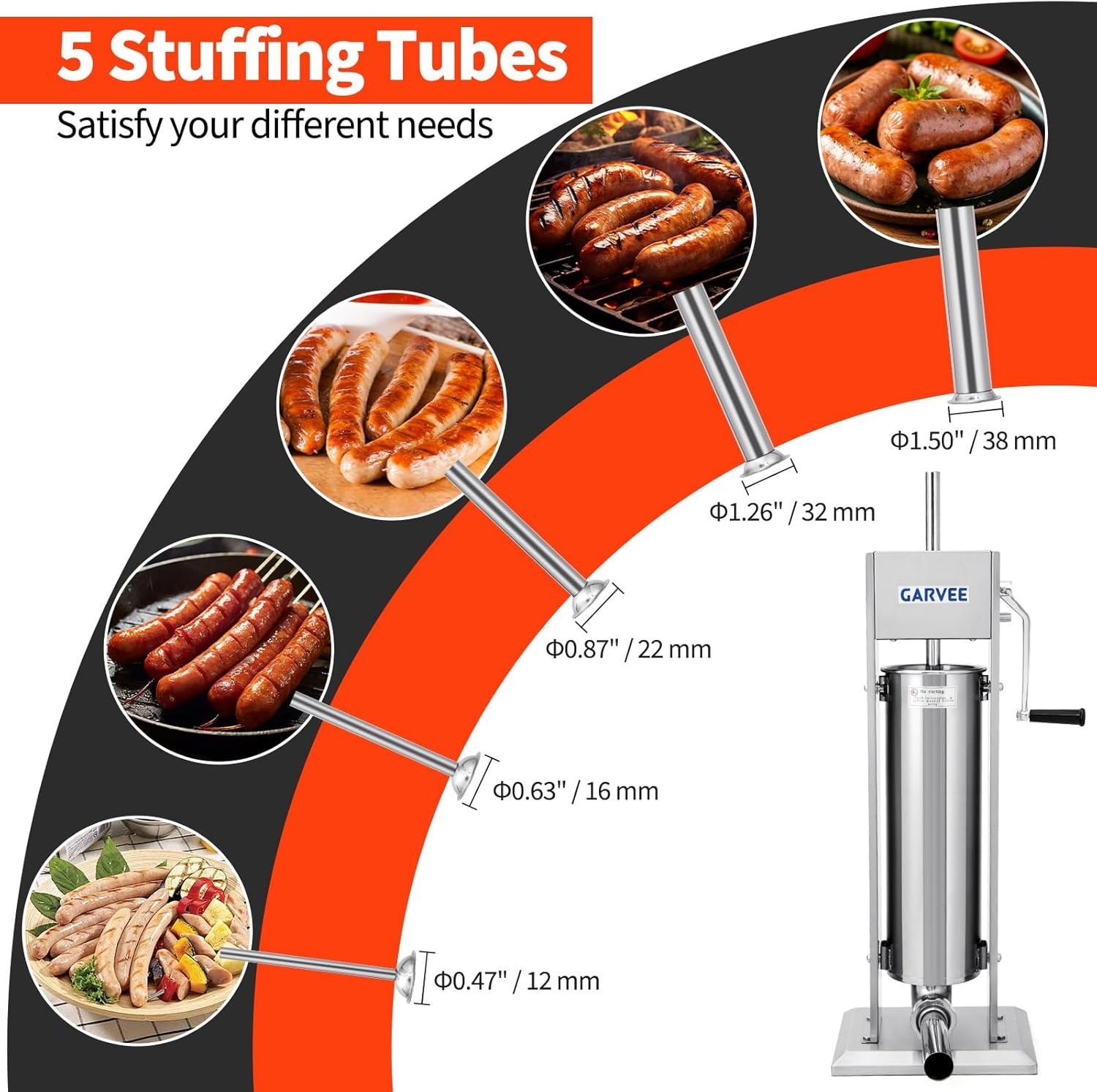 15LBS/ 7L Sausage Stuffer 304 Stainless Steel Manual Sausage Maker for Household