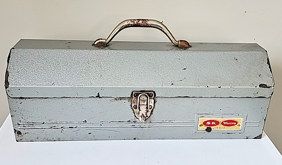 Vintage S-K Wayne Coffin Metal Gray Tool Box 17.5"L X 6”H X 6”D