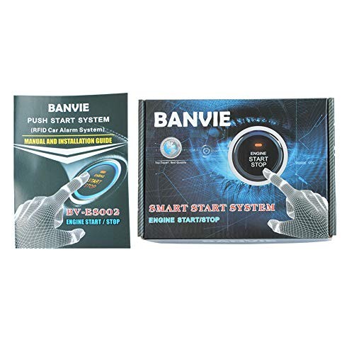 Car Alarm System RFID Push Engine Start Button & Keyless Go System Blue Key