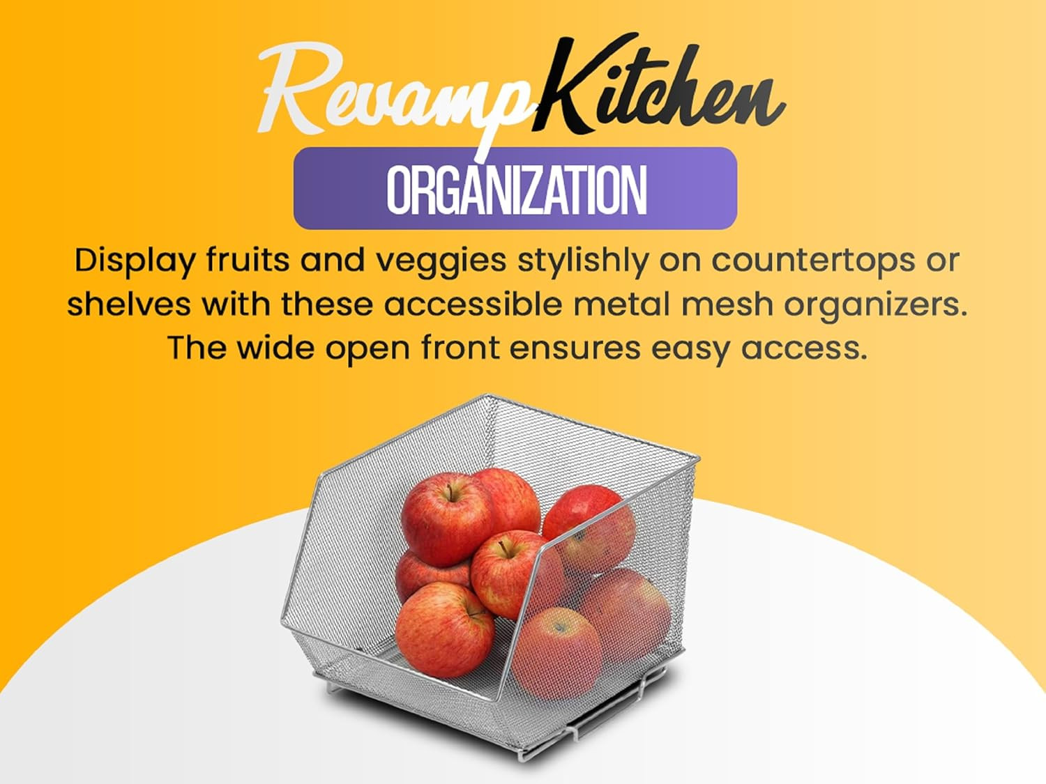 Silver Large Metal Wire Mesh Stacking Bin for Kitchen & Pantry Storage