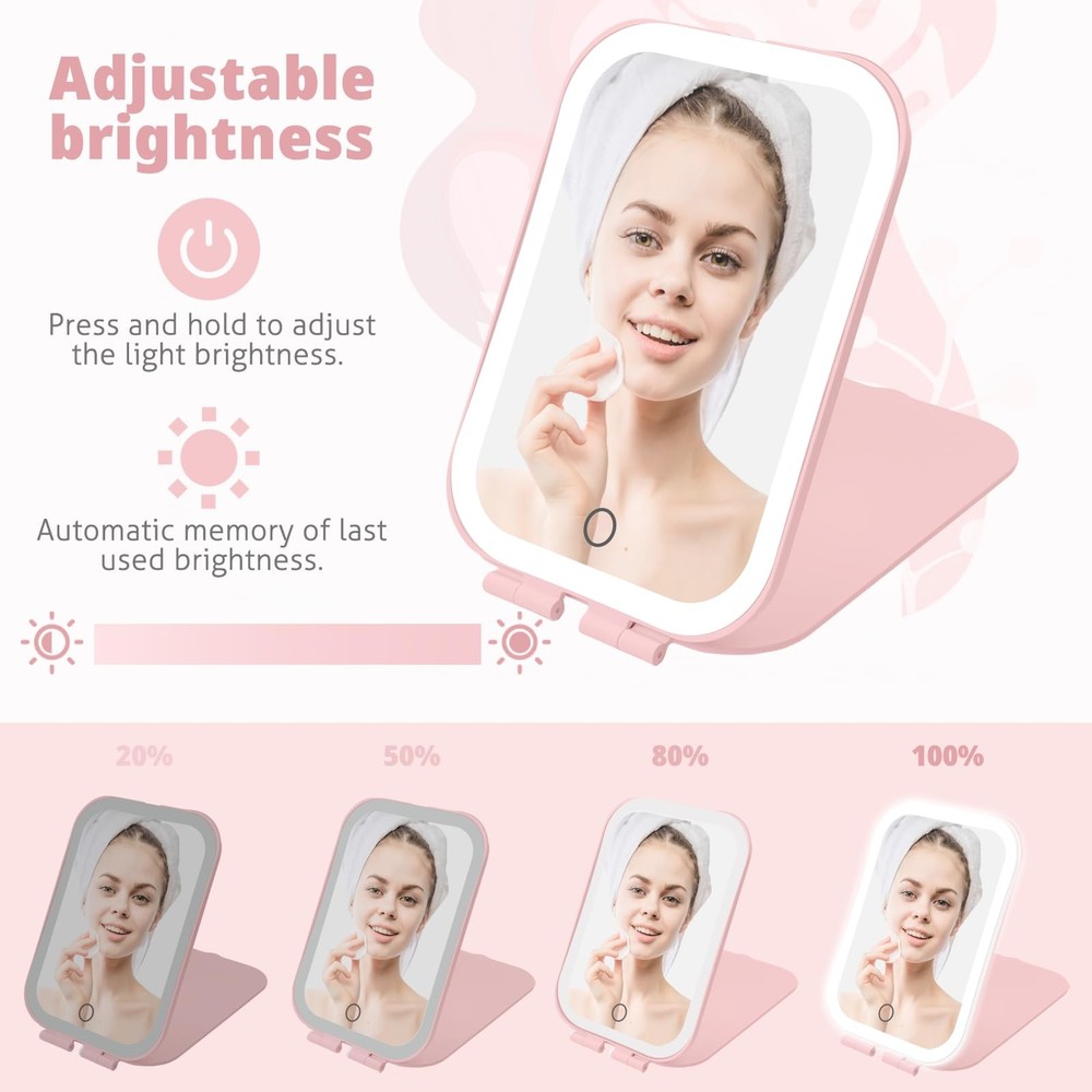 Travel Makeup Mirror, Portable Mirror with 3 Adjustable Light Settings, USBRe...