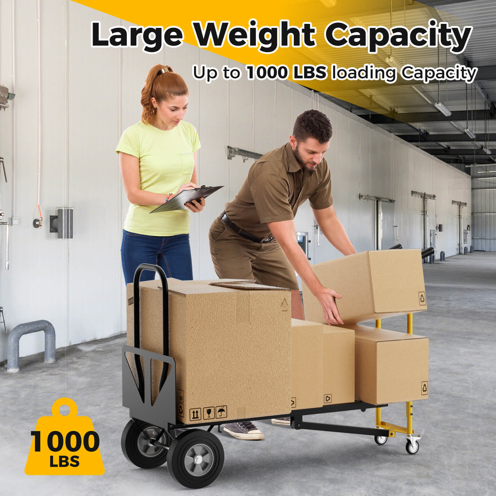3-in-1 Convertible Hand Truck with 4 Rubber Wheels 1000 lbs Max Load Capacity