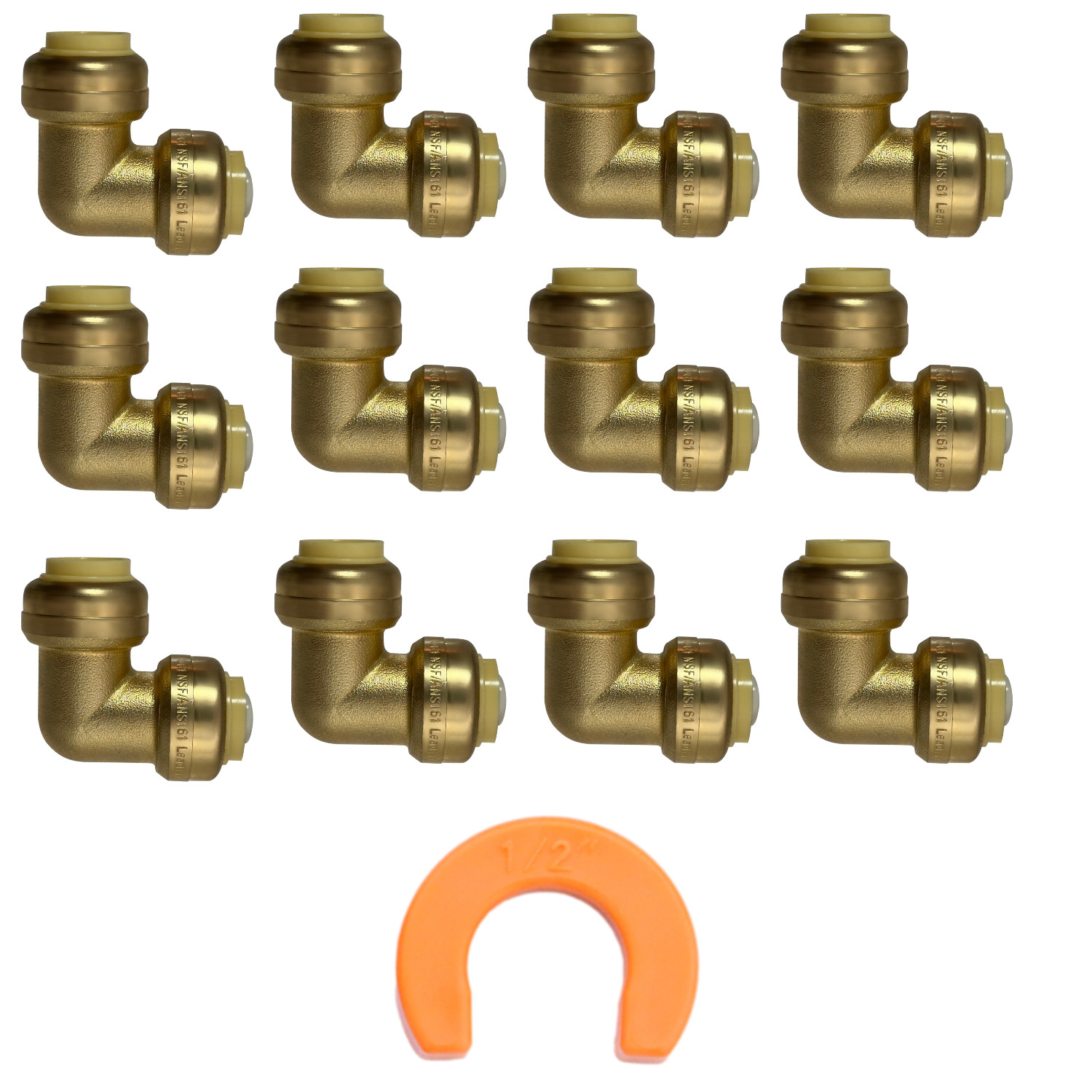 12 Pack XFITTING 1/2" Push Fit Elbow with 1 Free Disconnect Clip