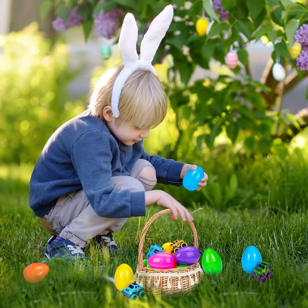 12 Pcs Easter Eggs Filled with Pull Back Cars, Easter Egg Prefilled with Trucks