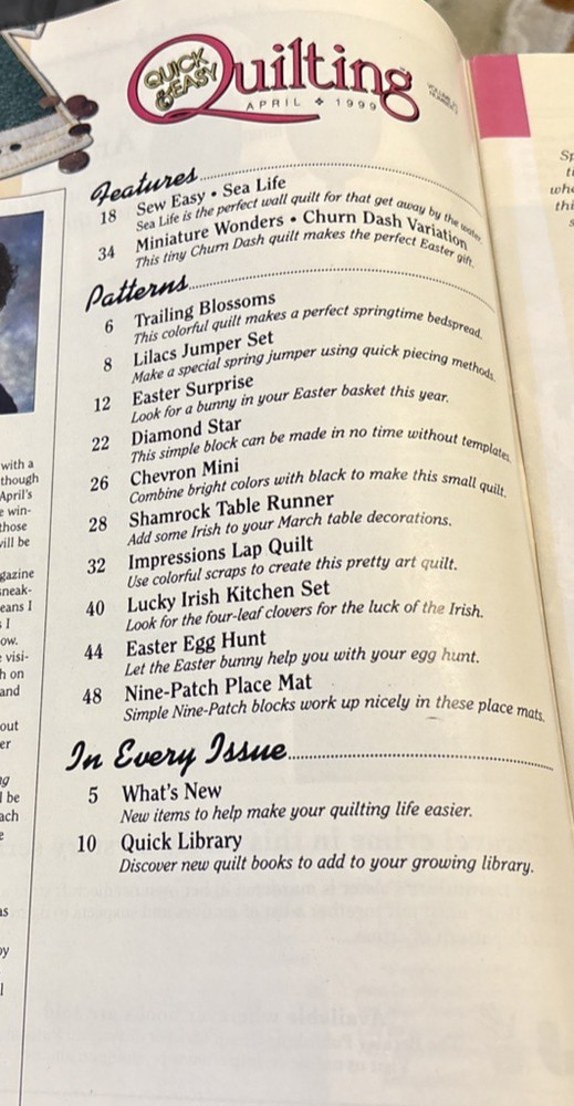 Vtg Rare Quick & Easy Quilting Patterns April 1999